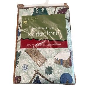 Vintage Fall Theme Holiday Time Table Cloth 52 X 70" Vinyl Flannel back Oblong